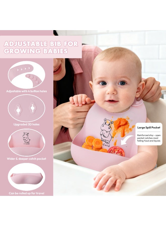 Cute and Wild Baby Silicone Baby Bibs Set of 2, Adjustable Waterproof Feeding Silicon Bib with Food Catch Pocket, BPA Free Soft Toddler Bib, Baby Led Weaning & Self Feeding Essentials, Easy Clean Baby Bib, 6M+ - Image 3